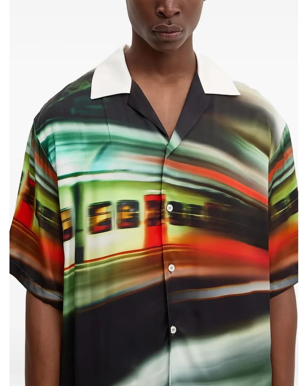 MSGM Green Contrast-Collar Graphic-Print Shirt for men