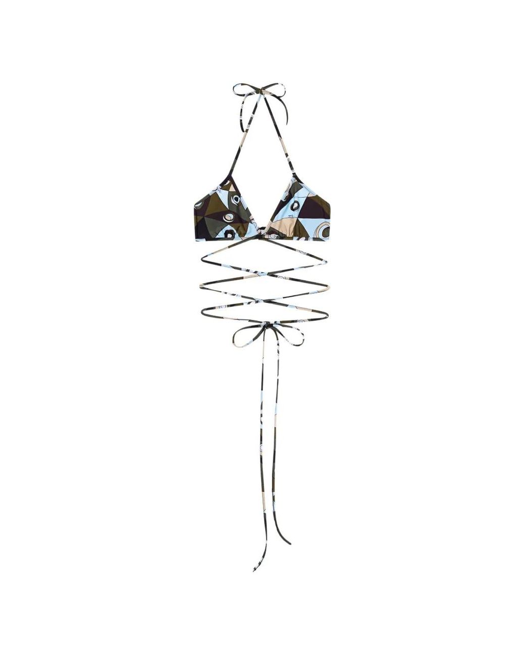 Emilio Pucci White Occhi-Print Triangle Bikini Top