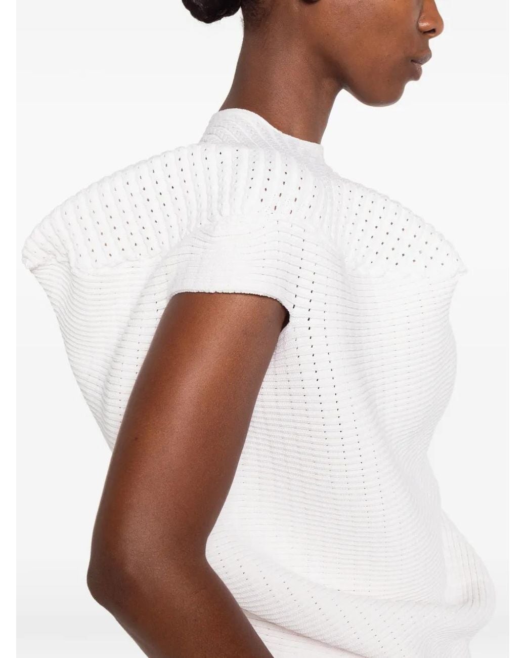 Issey Miyake White Found Stone Sculptural-Knit Top