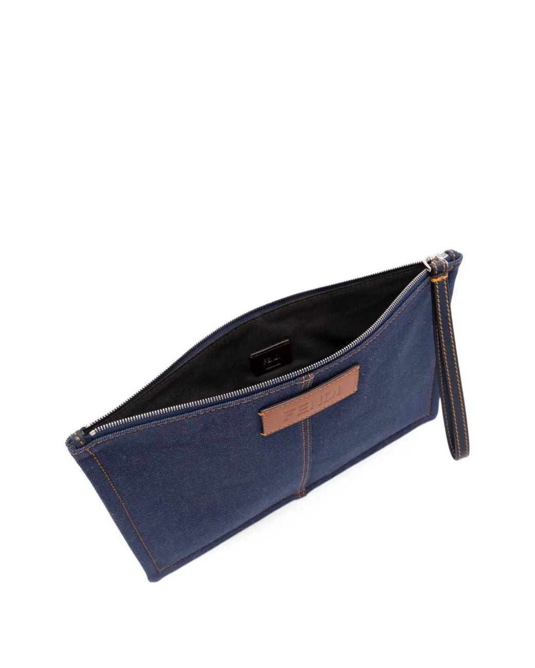 Fendi Blue Medium Logo-Patch Pouch for men