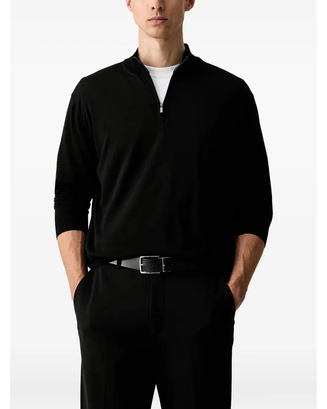 Paul & Shark Black Quarter-Zip Knitted Sweater for men