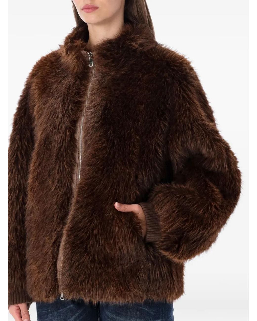 S.W.O.R.D Brown Zip-Up Faux-Fur Coat