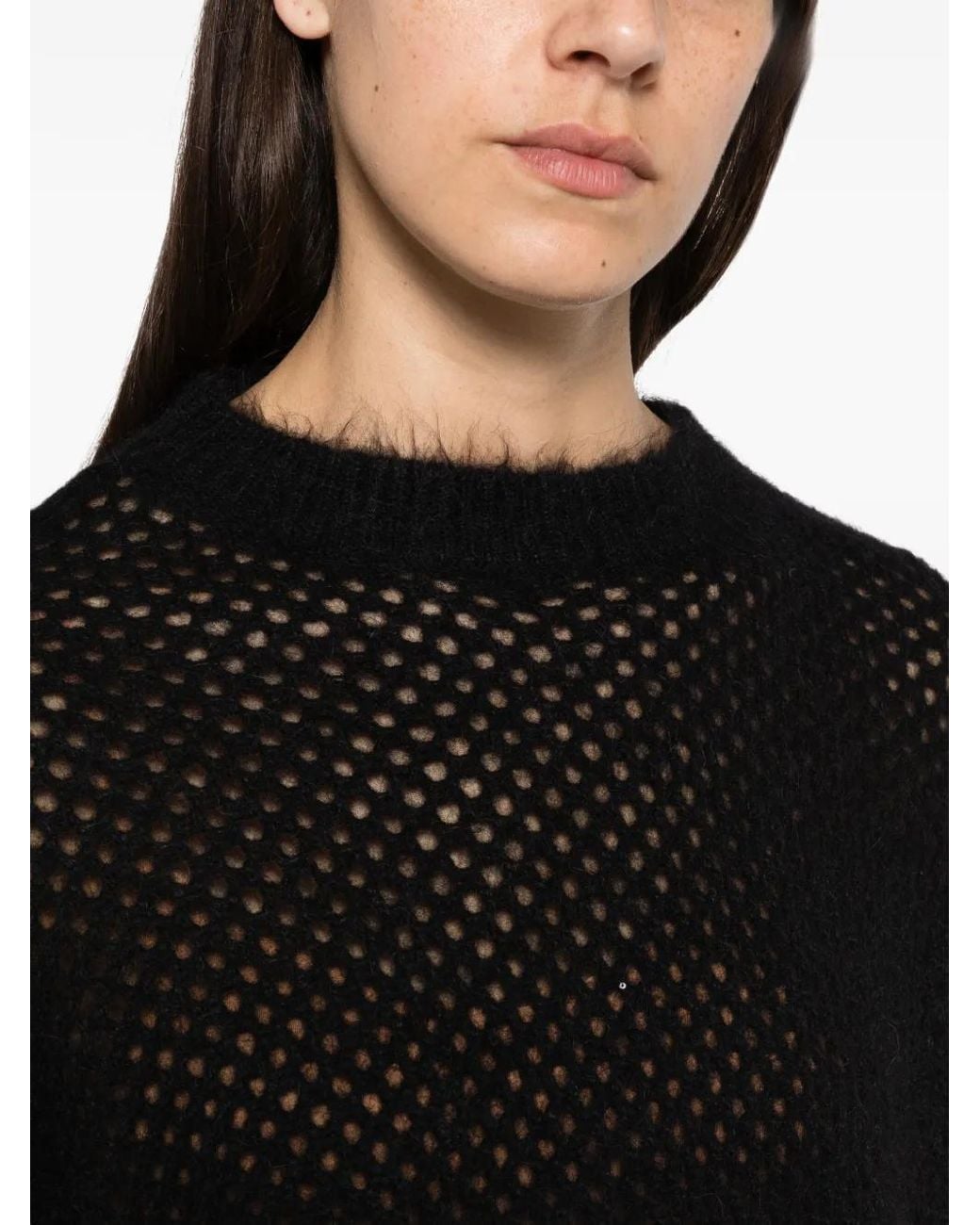 Antonelli Black Brembana Open-Knit Crew-Neck Sweater