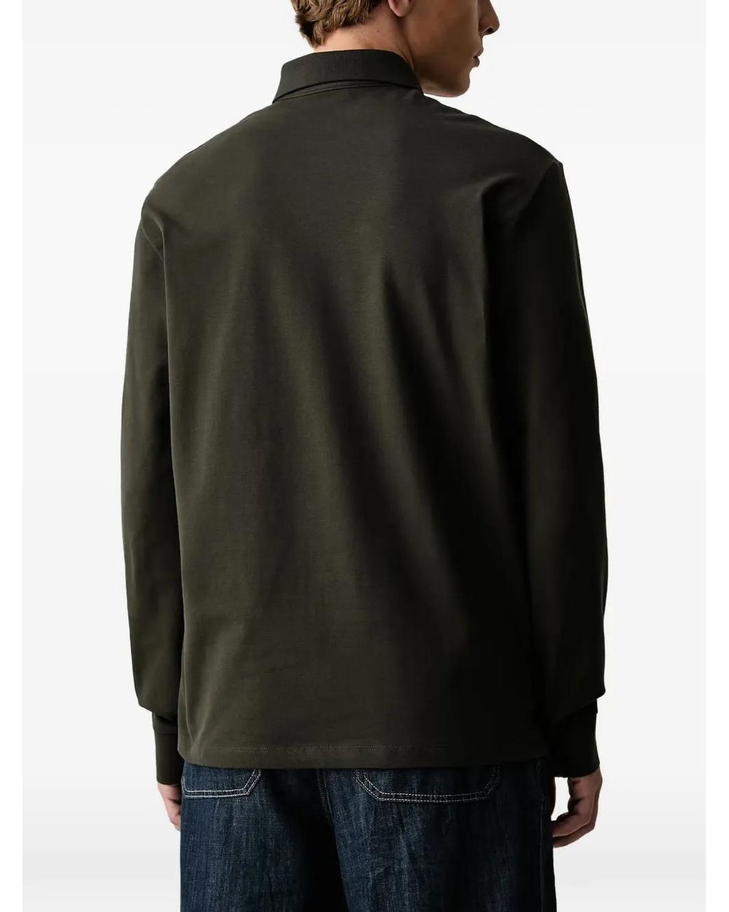 ARMANI EXCHANGE Black Logo-Embroidered Long-Sleeve Polo Shirt for men