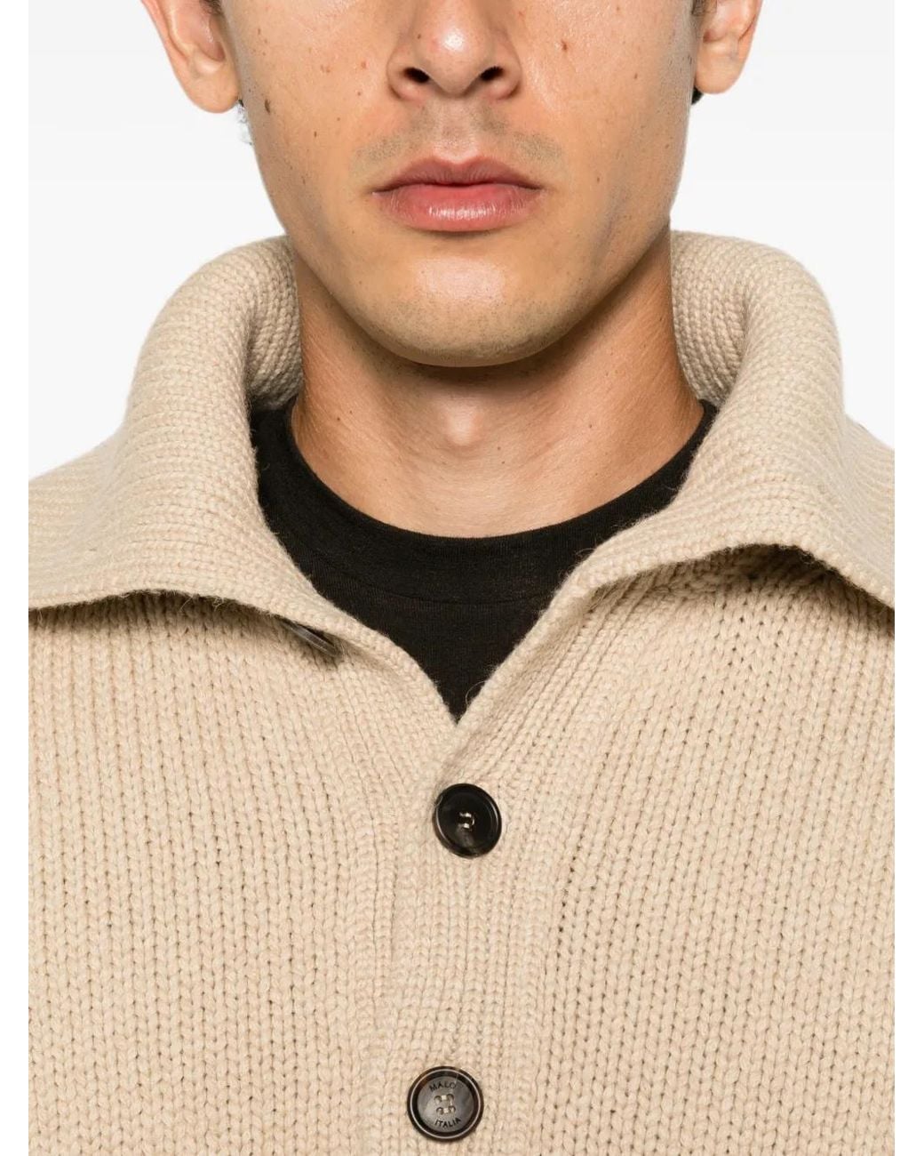 Malo Natural Button-Fastening Ribbed-Collar Knit for men