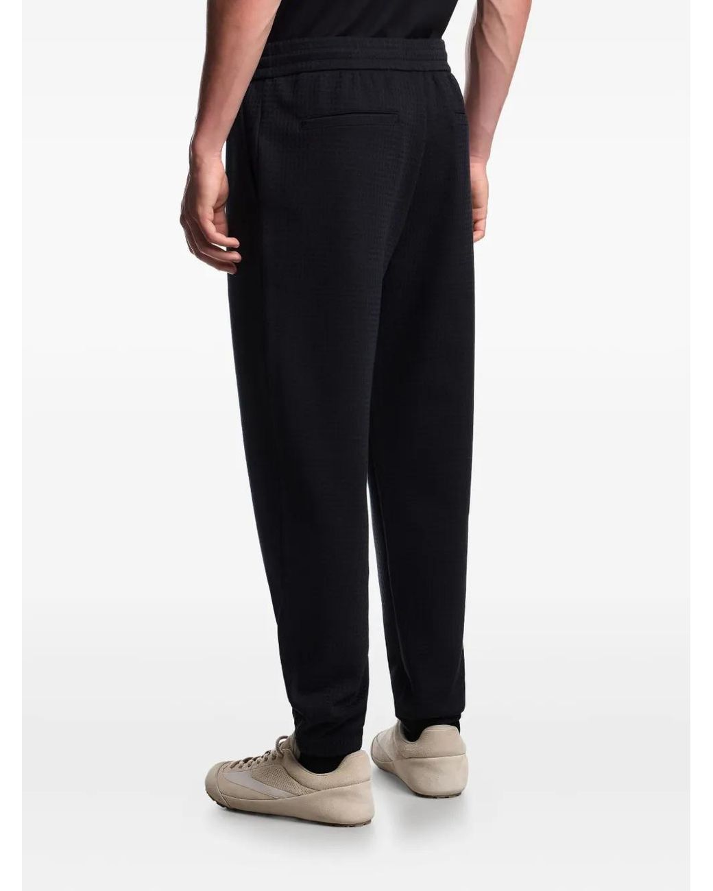 Emporio Armani Blue Textured Drawstring Trousers for men