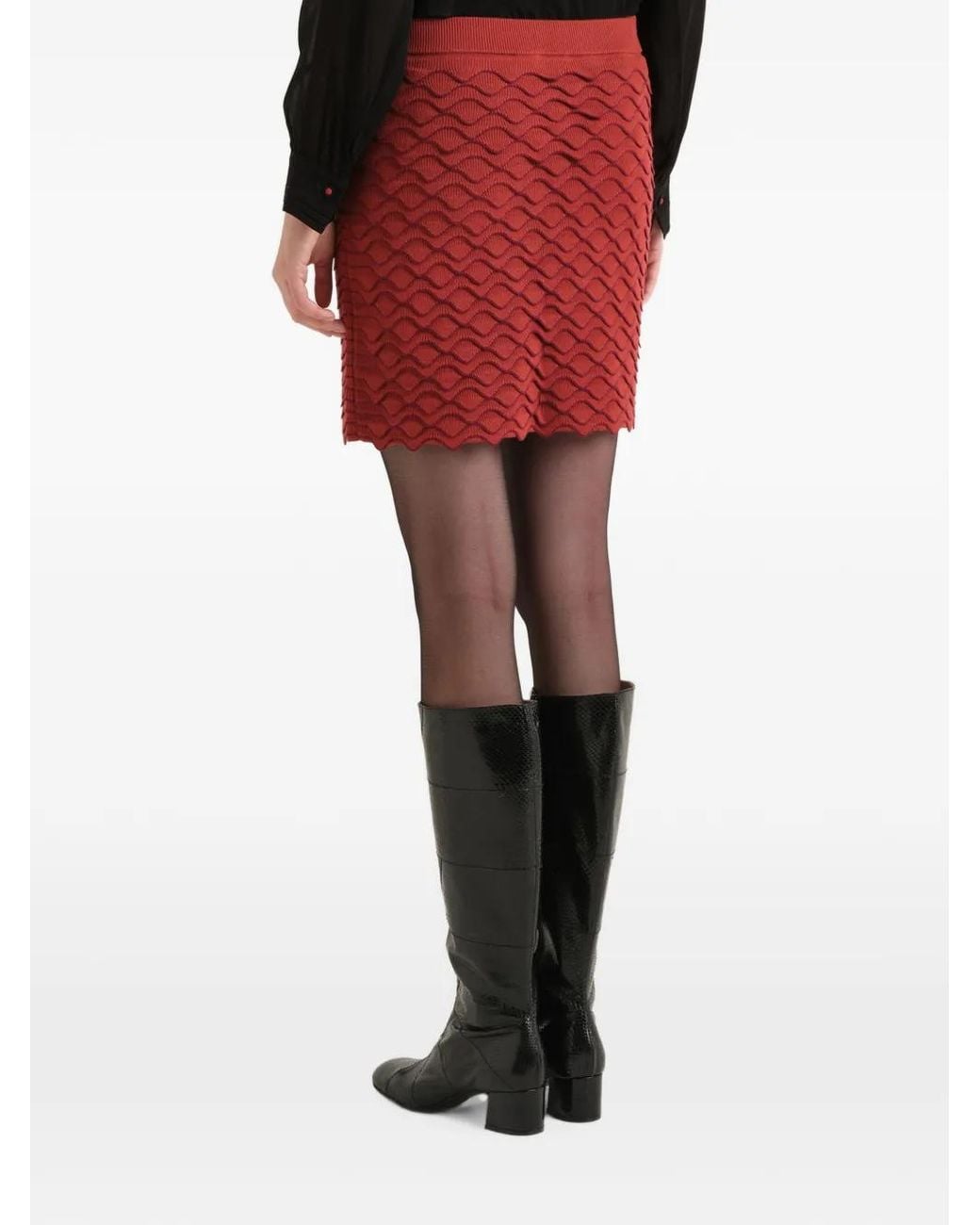 Maliparmi Red Wave-Pattern Mini Skirt