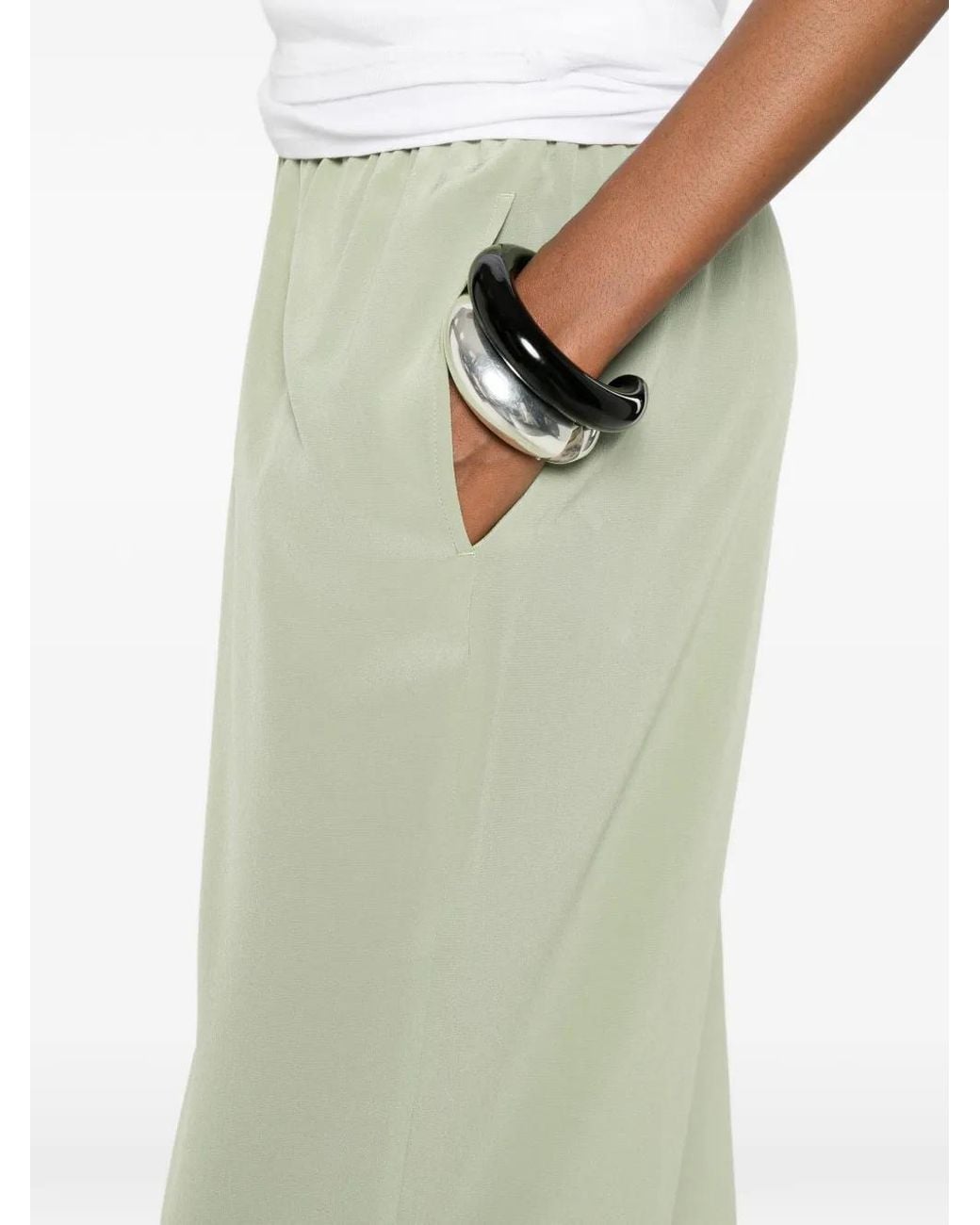 Aspesi Green Wide-Leg Silk Trousers