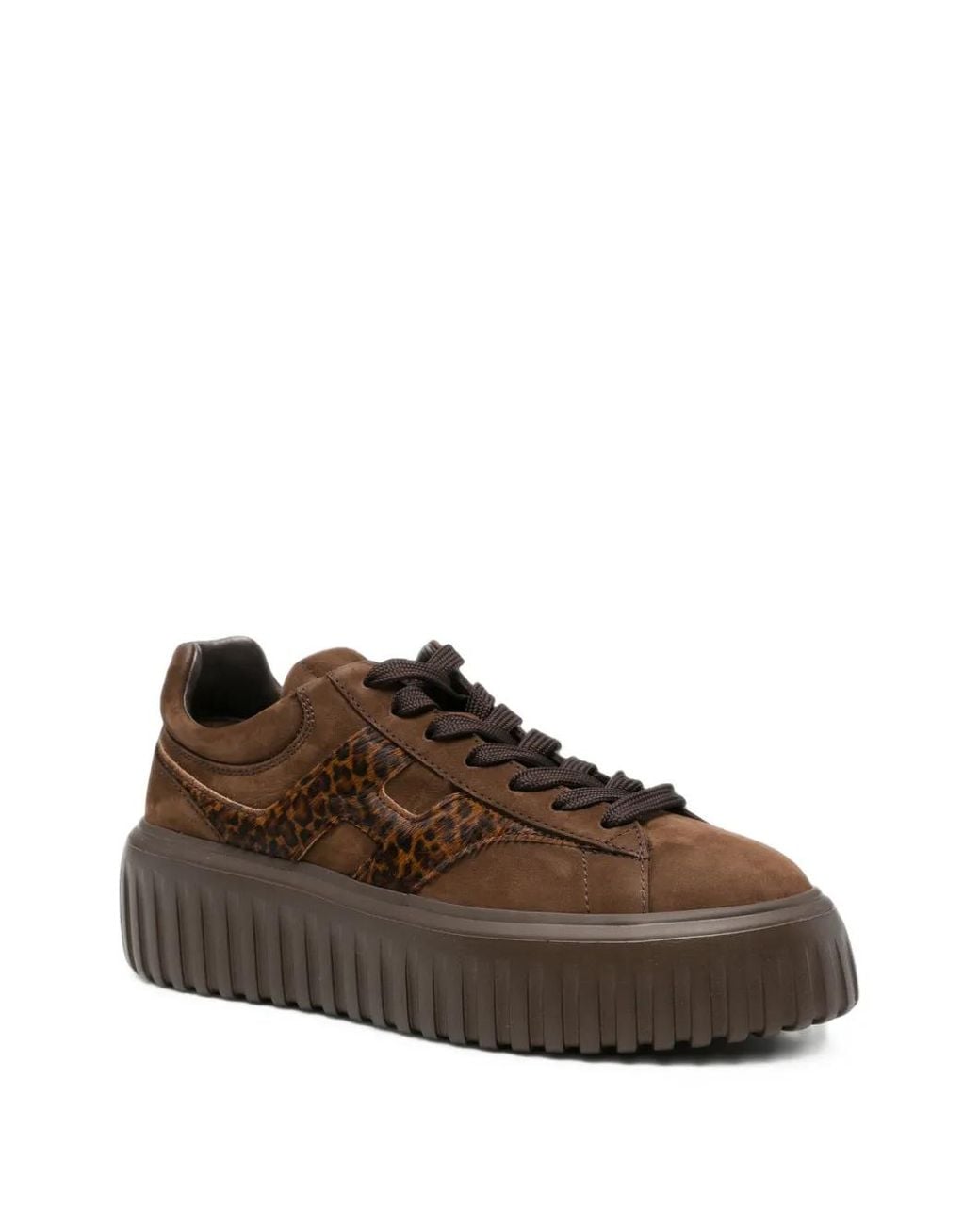 Hogan Brown Leopard-Print Suede Sneakers