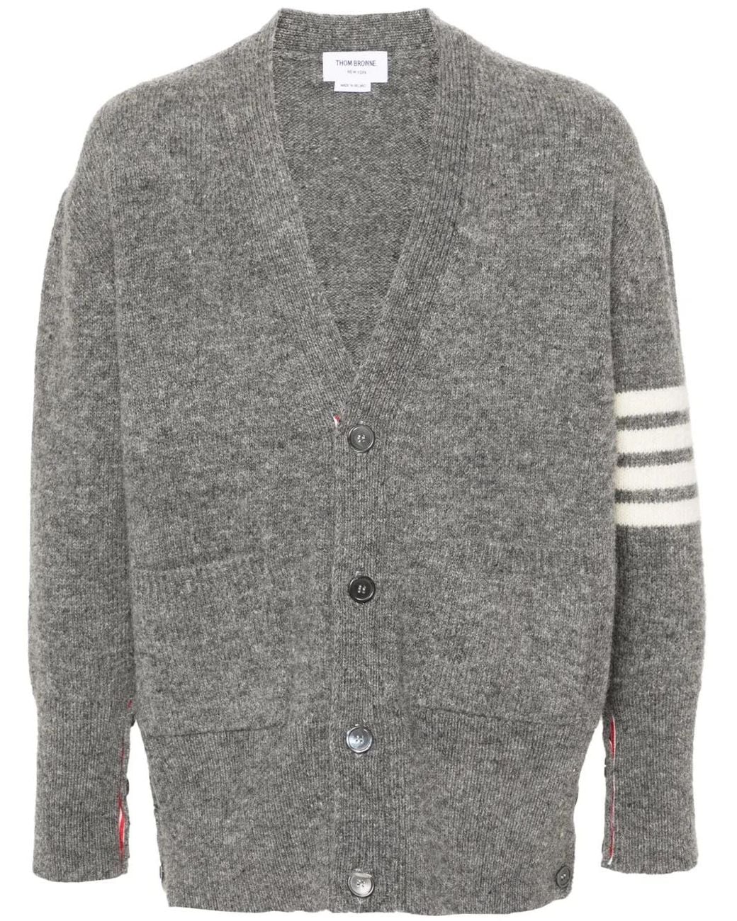Thom Browne Gray 4-Bar Mélange Wool Cardigan for men