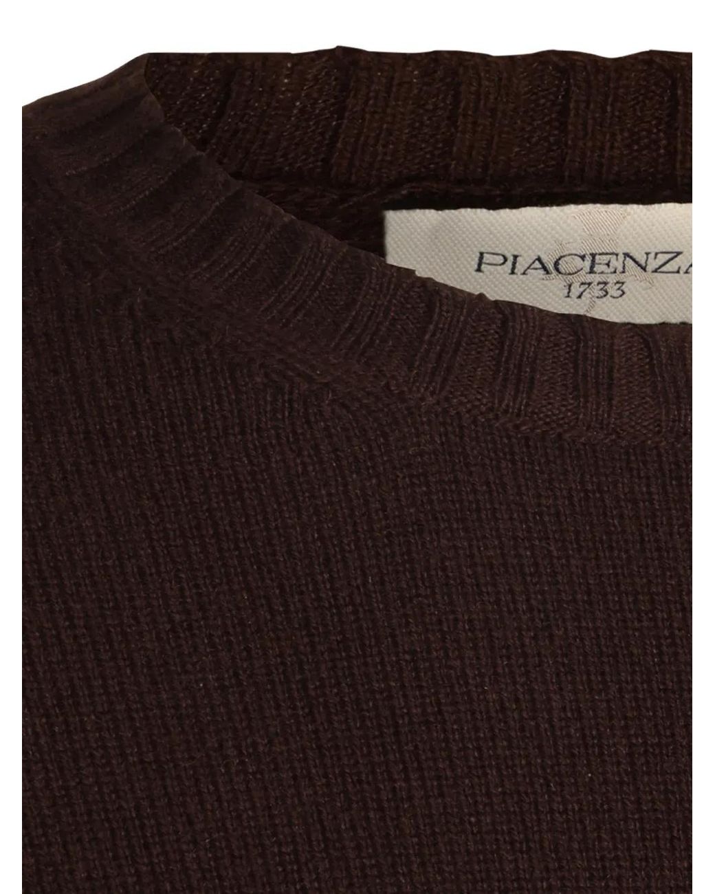 Piacenza Cashmere Brown Crew-Neck Ribbed-Trim Sweater for men