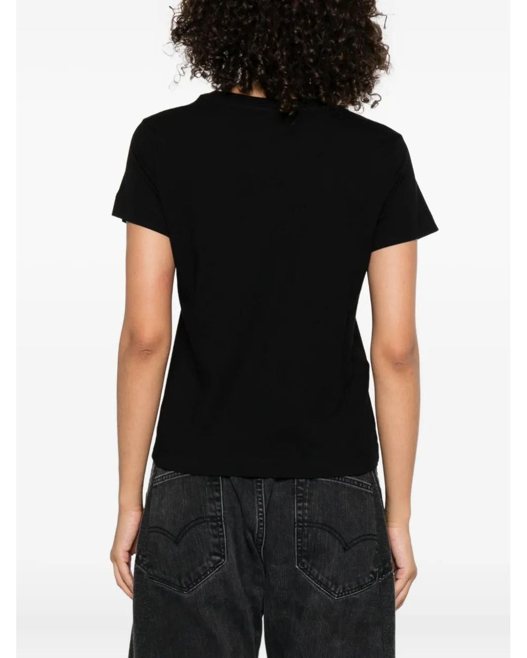 Pinko Black Cotton Crew-Neck 'Basico' T-Shirt With Logo