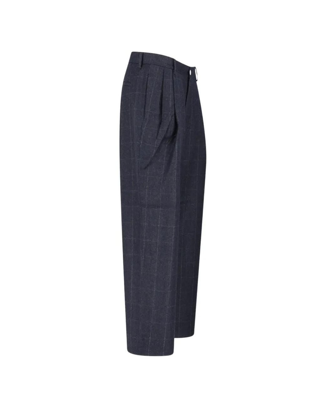 Sibel Saral Blue Rose Windowpane-Pattern Pleated Trousers