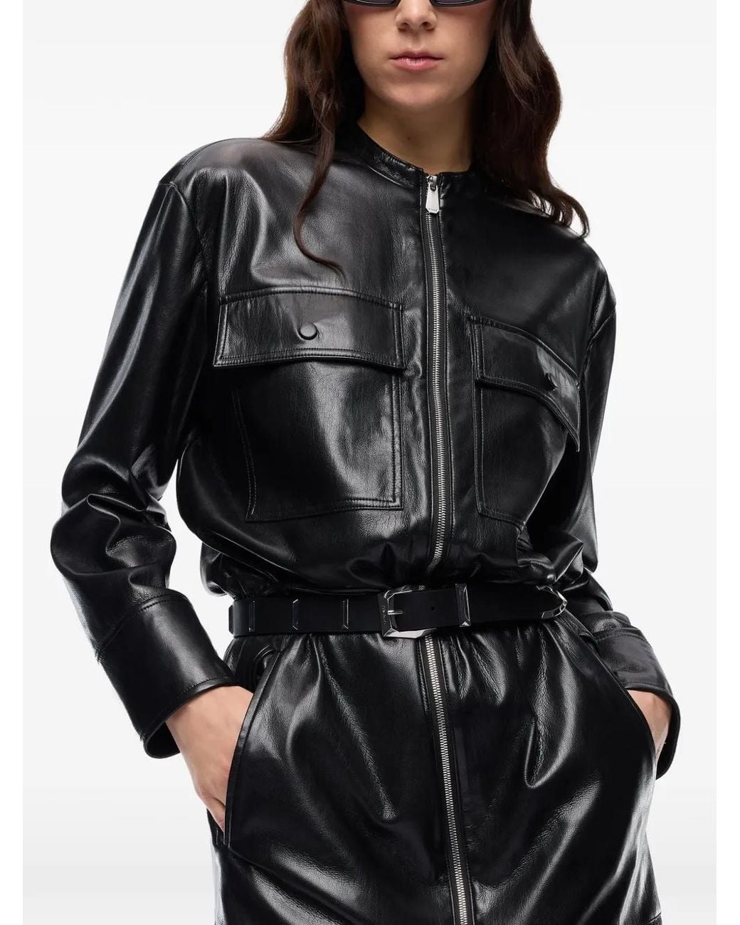 Pinko Black Leather-Effect Midi Dress With Zip