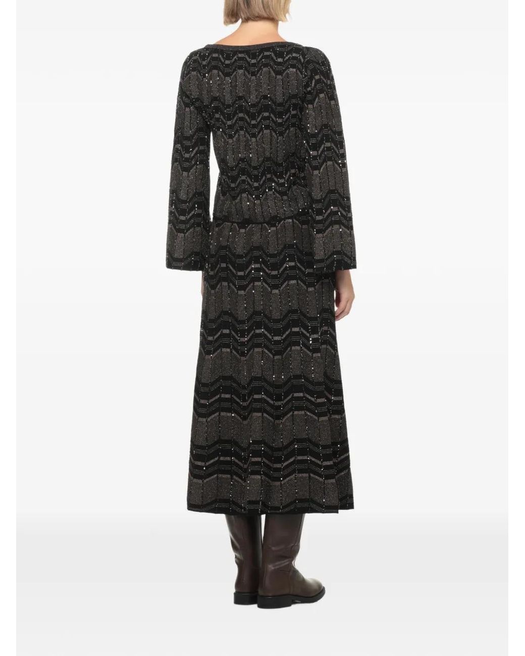 D.exterior Black Sequin-Embellished Geometric-Pattern Sweater