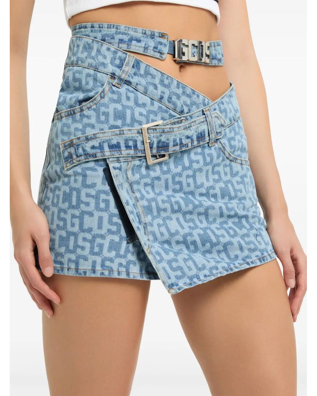 Gcds Blue Monogram Denim Skirt