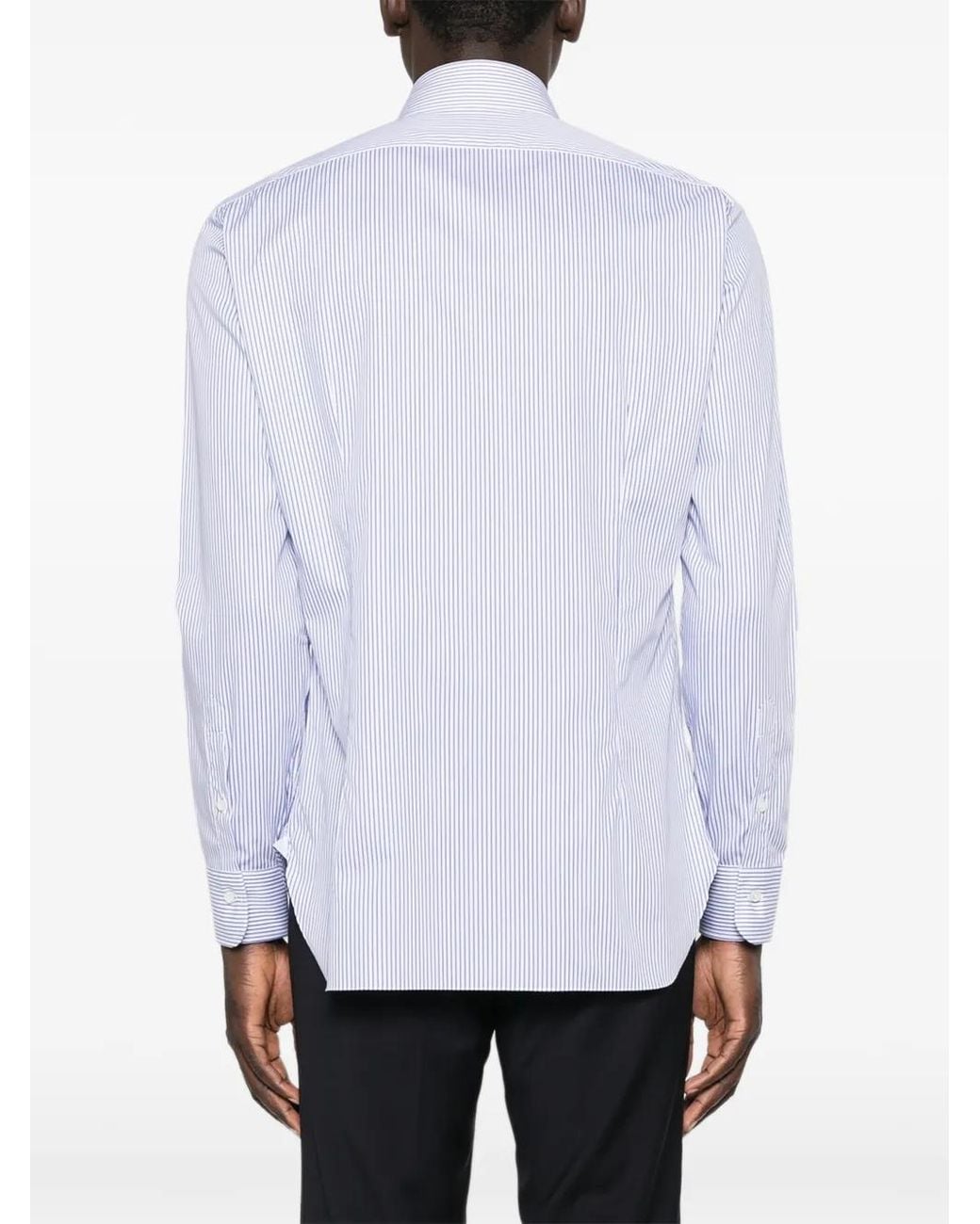 Barba Napoli White Vertical-Stripe Spread-Collar Shirt for men