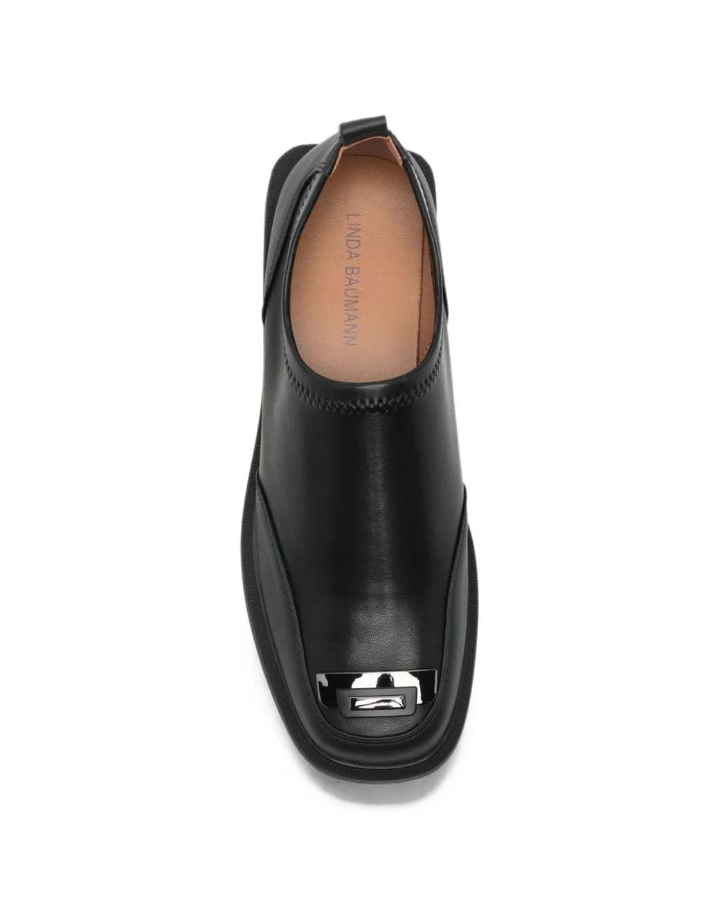 Linda Baumann Black Logo-Plaque Square-Toe Loafers