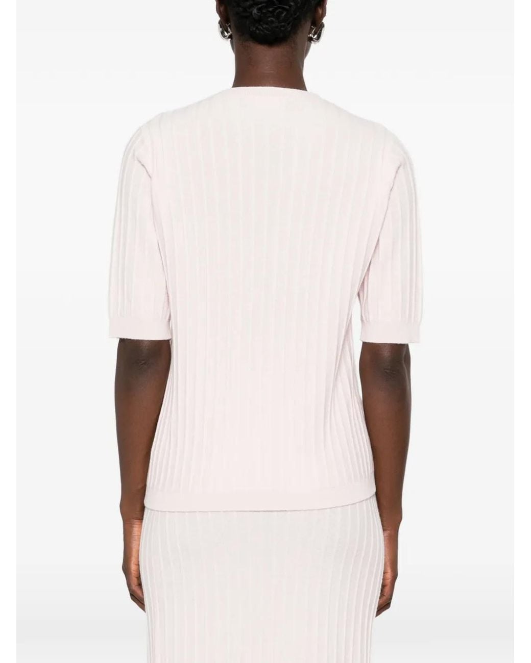 Fabiana Filippi Pink Ribbed-Knit Short-Sleeve Sweater