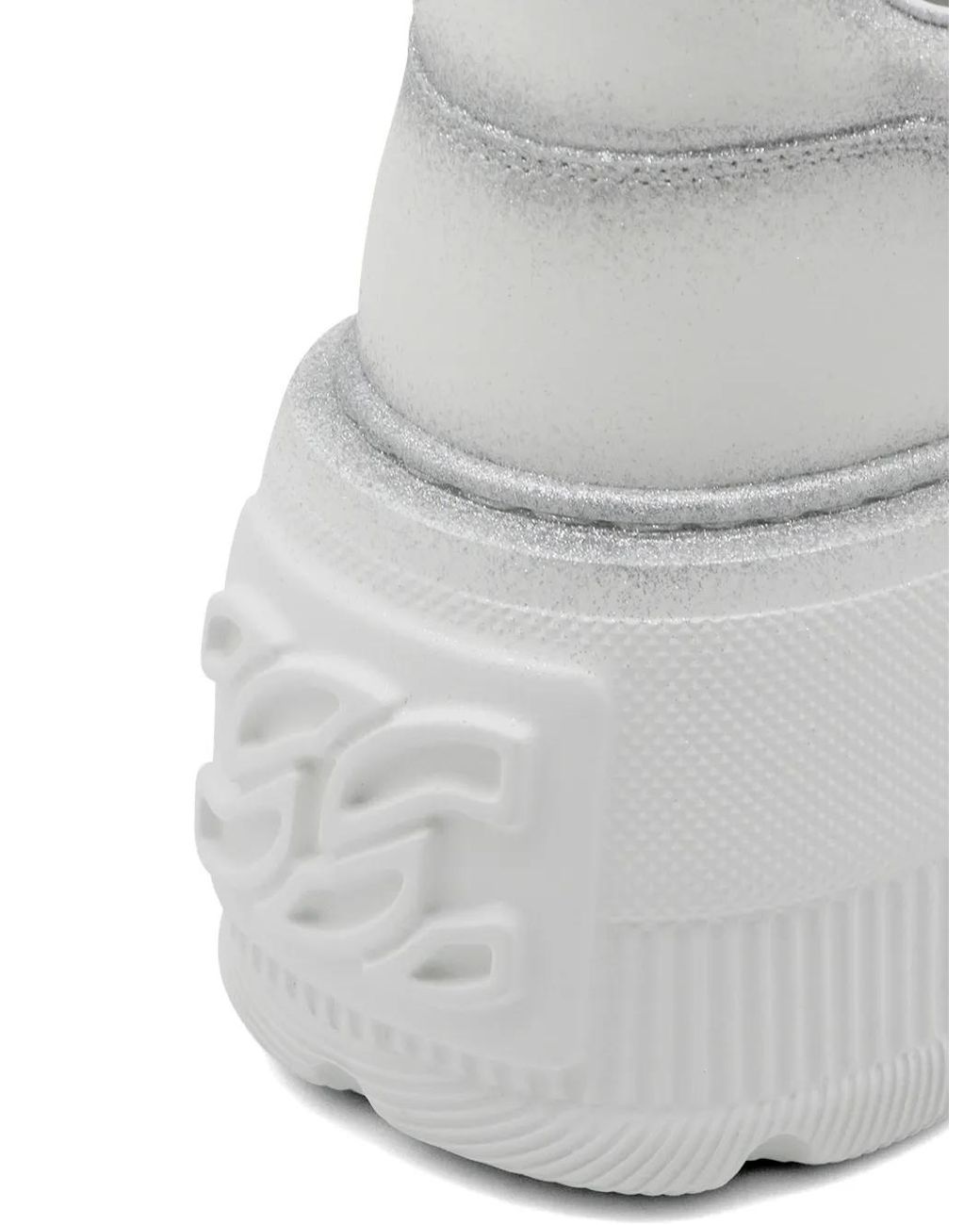 Casadei White Glitter-Effect Platform Sneakers