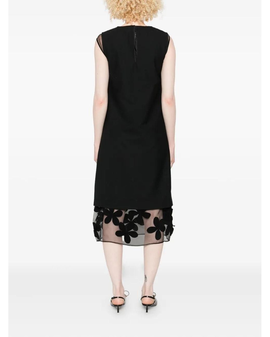 Liviana Conti Black Sleeveless Floral-Applique Dress