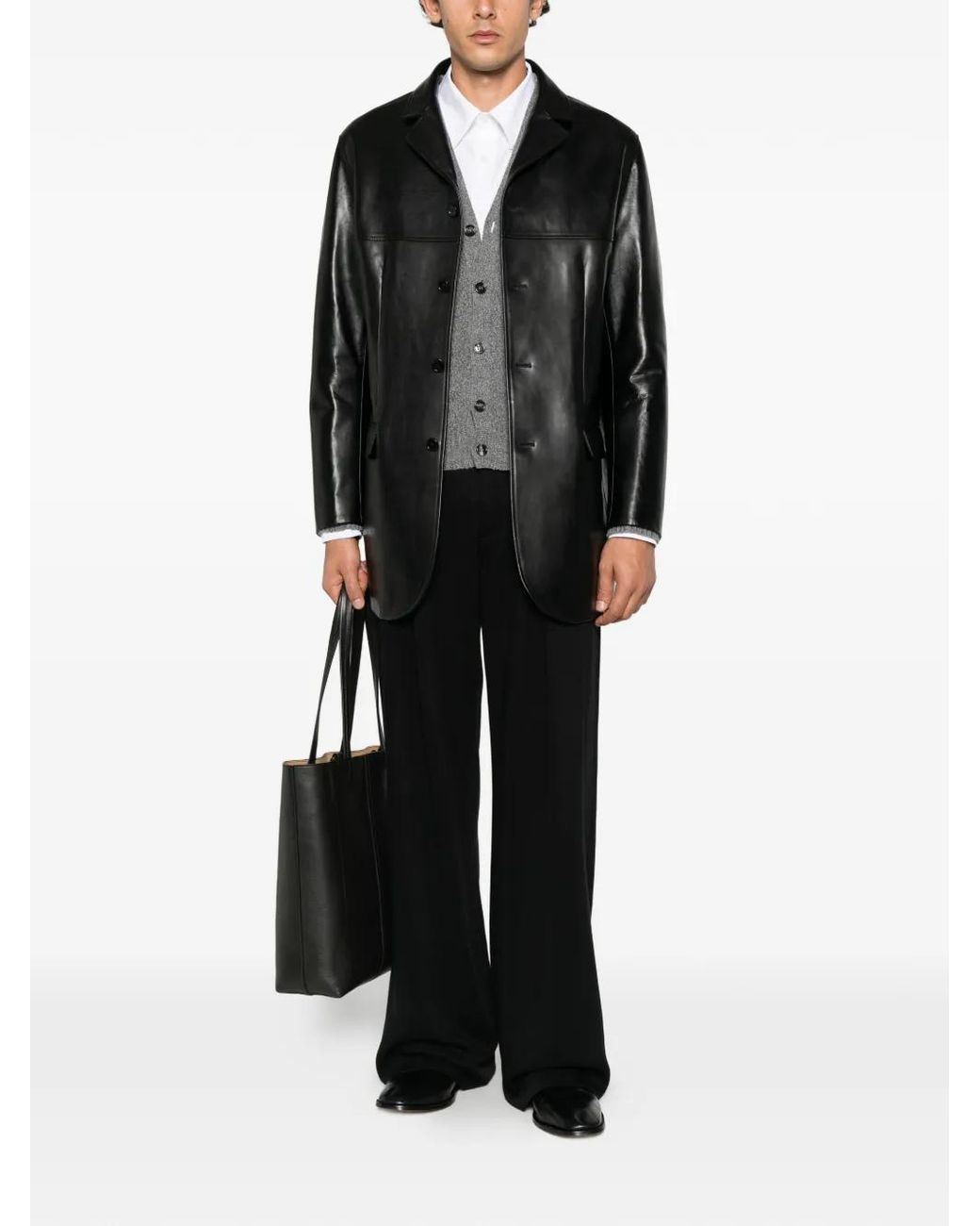 Jil Sander Black Buttoned Leather Jacket for men