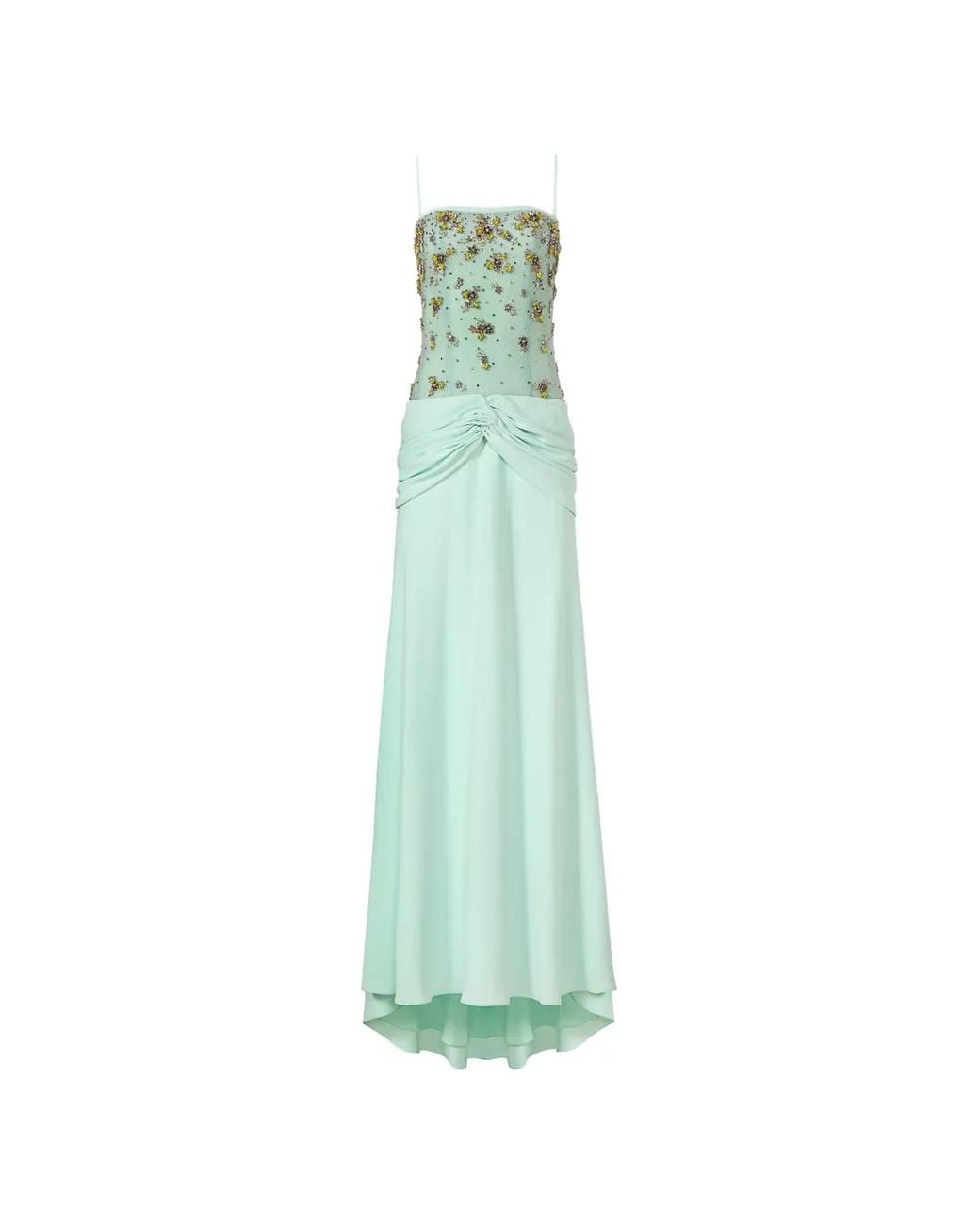 Costarellos Green Nissa Knot-Detail Embroidered Tulle Gown