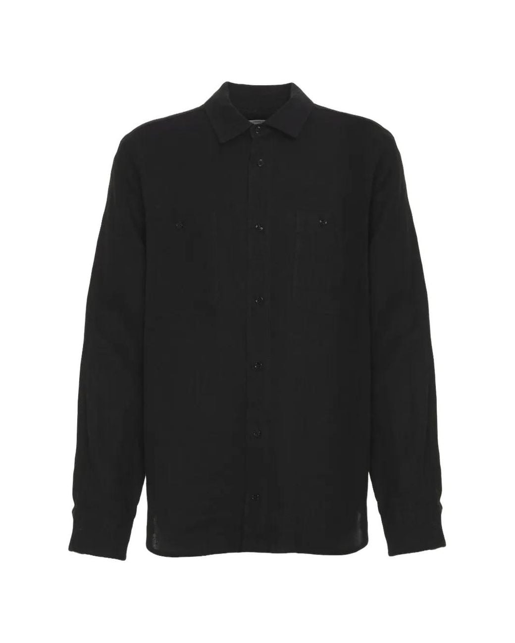 Amaranto Black Patch-Pocket Linen Shirt for men
