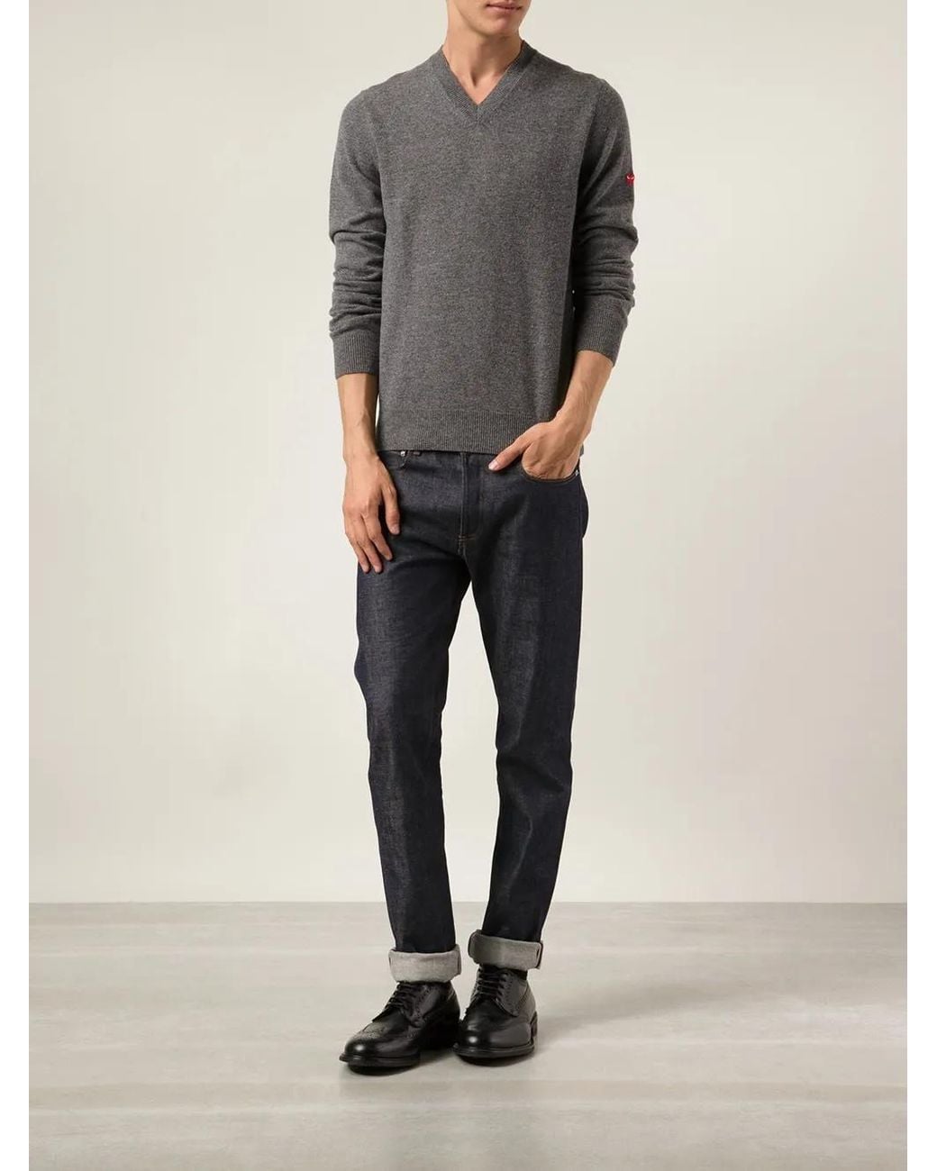 COMME DES GARÇONS PLAY Gray Mini Heart V-Neck Sweater for men