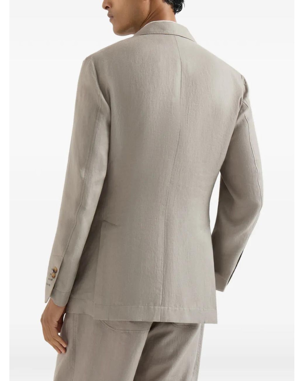 Brunello Cucinelli Gray Linen Micro Chevron Unlined Blazer for men