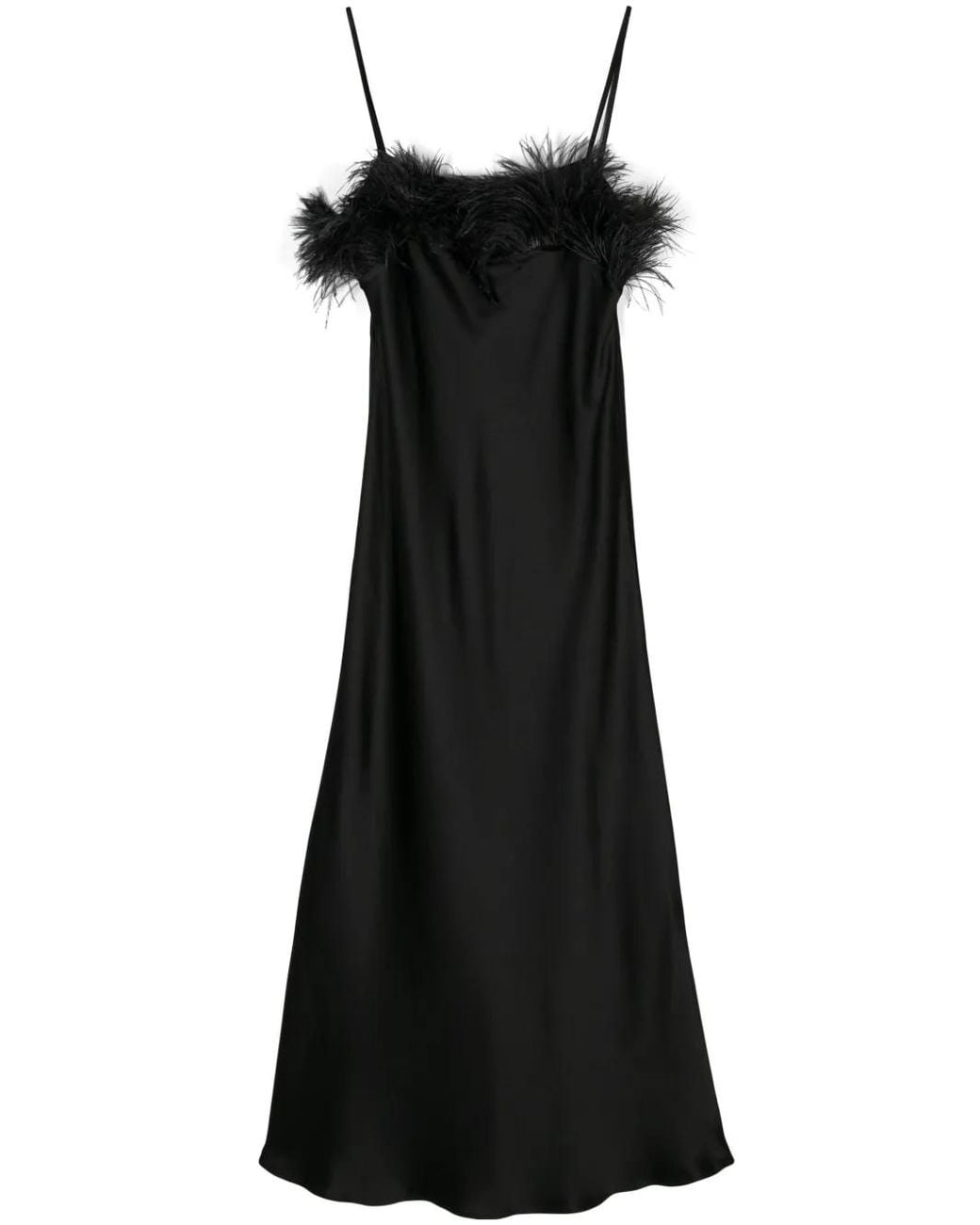 Antonelli Black Ligorio Feather-Trim Satin Dress