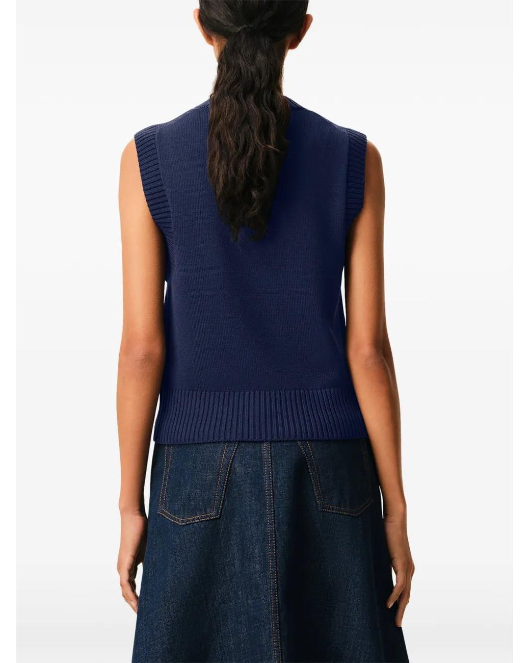 AMI Blue Wool And Cotton Sleeveless Ami De Coeur Sweater