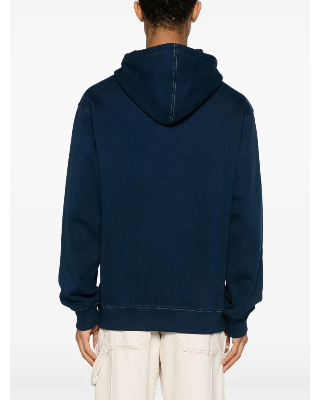 MSGM Blue Logo-Embroidered Cotton Hoodie for men