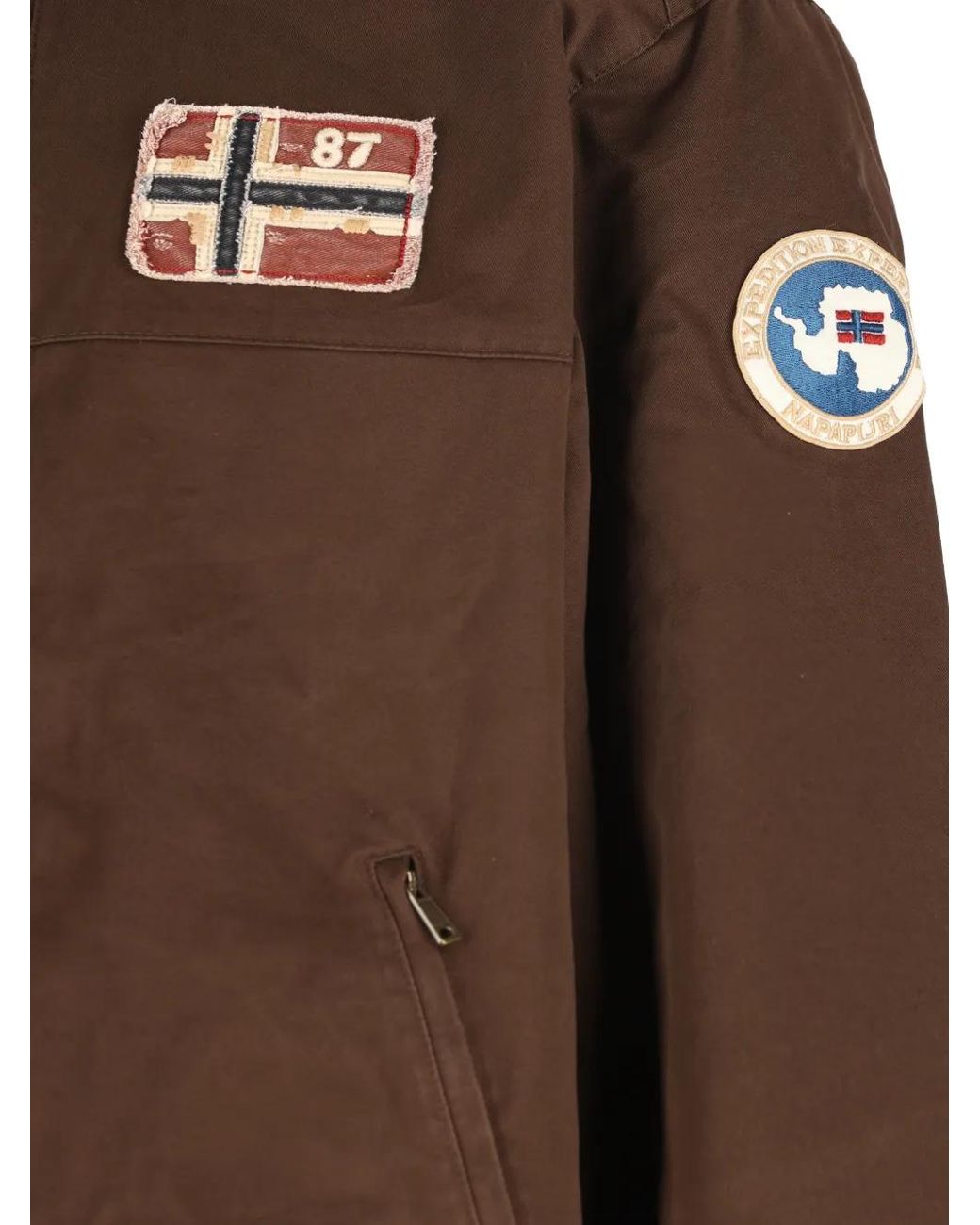 Napapijri Brown Logo-Patch Zip-Up Jacket for men