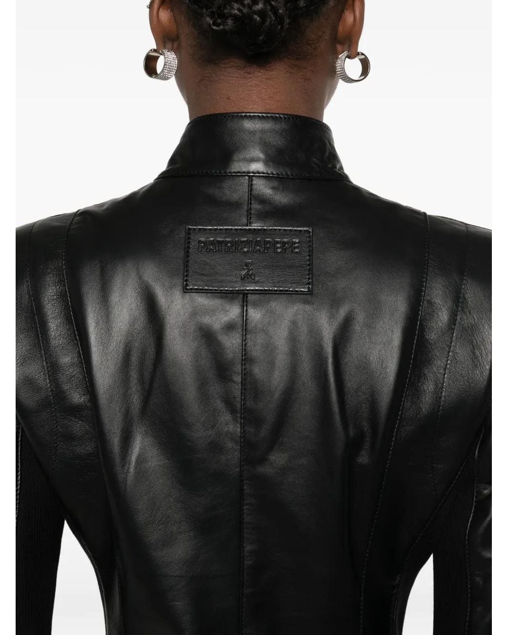 Patrizia Pepe Black Knitted Inserts Leather Biker Jacket