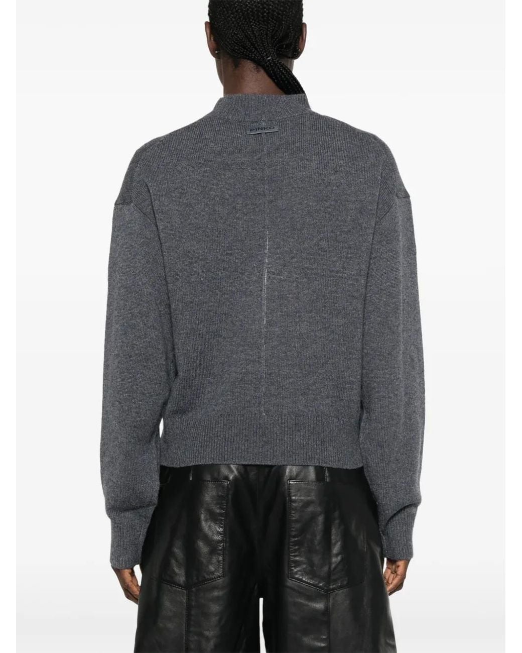 Pinko Gray High-Neck Dropped-Shoulder Sweater
