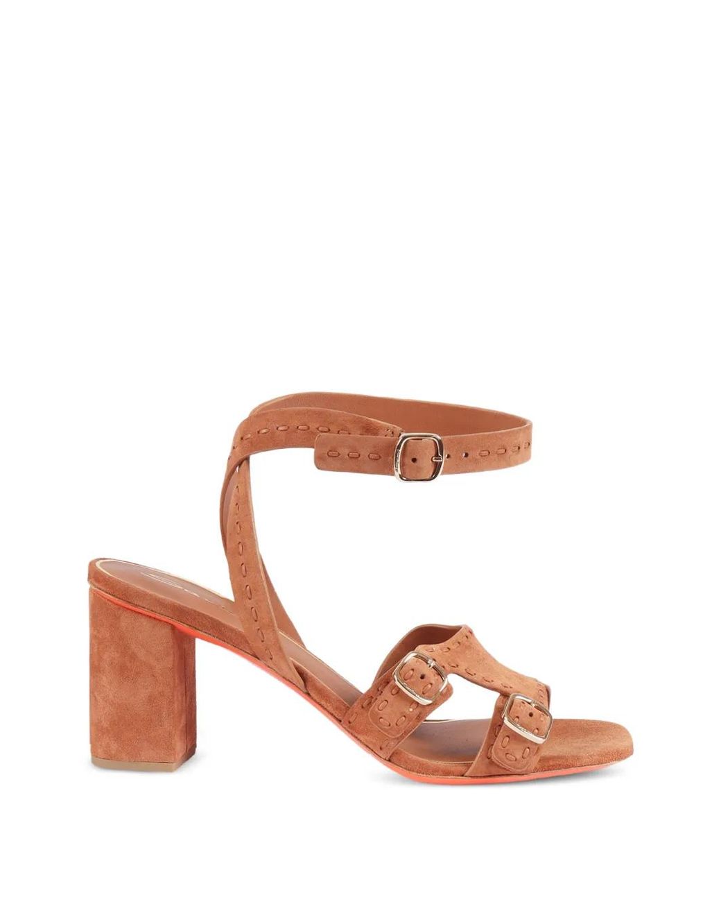 Santoni Pink Whipstitch-Trim Buckle-Strap Sandals