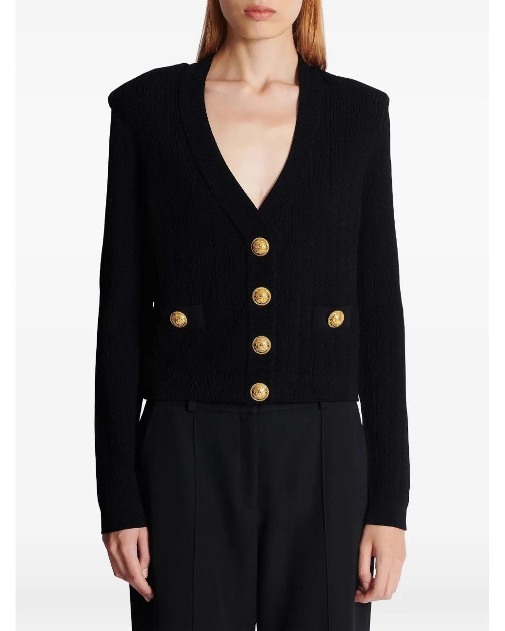 Balmain Black Crop Knit-Button Cardigan