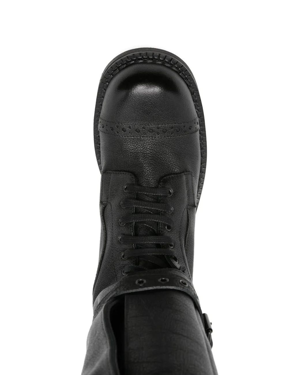 P.A.R.O.S.H. Black Buckle-Strap Lace-Up Boots