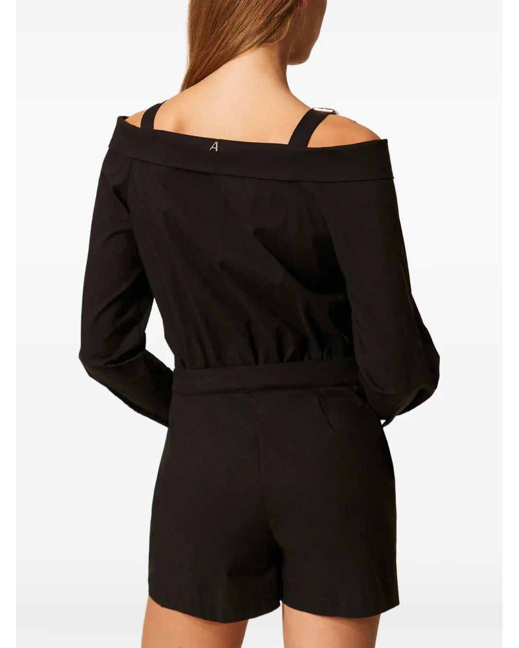 Twinset Black Off-Shoulder Poplin Jumpsuit