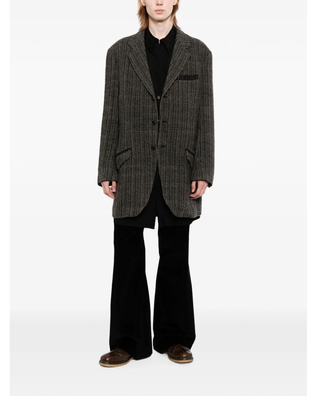 Yohji Yamamoto Gray Blazer En Cachemire À Chevrons for men