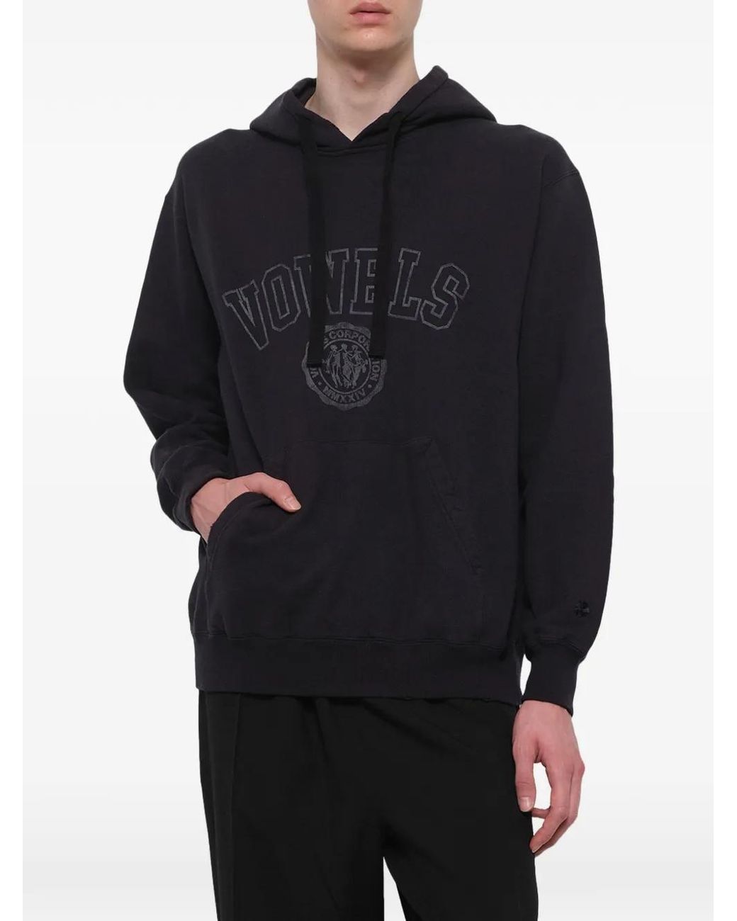 vowels Black Long-Sleeve Logo-Detail Hoodie for men