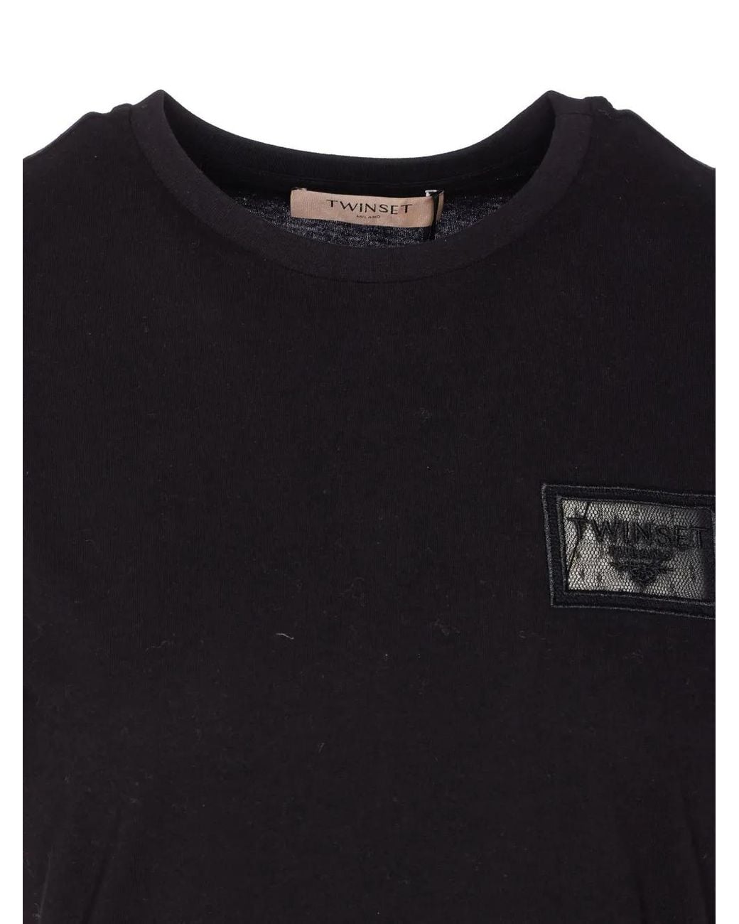Twinset Black Embroidered-Logo Crew-Neck T-Shirt