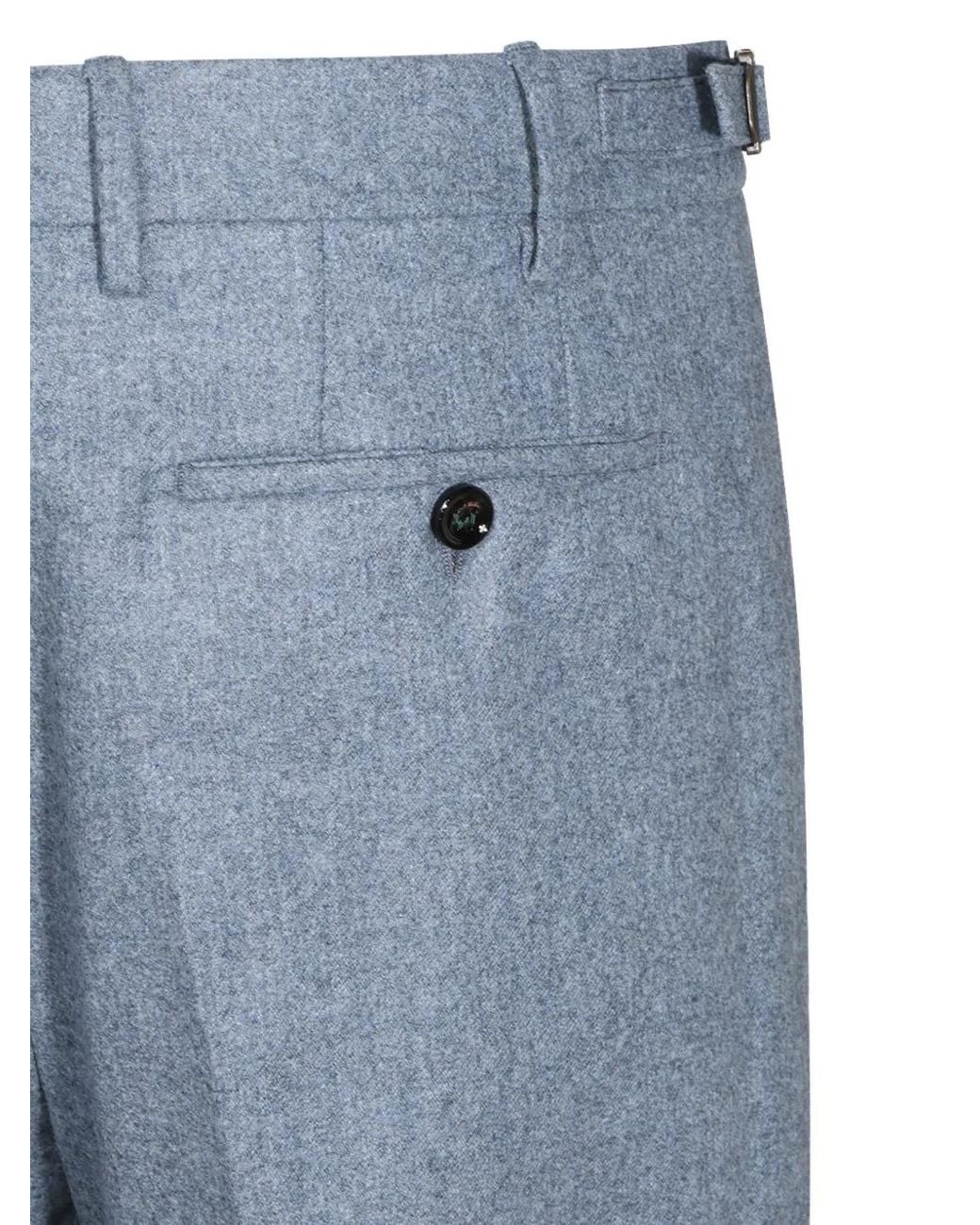 Berwich Blue Pleated Wool Trousers for men