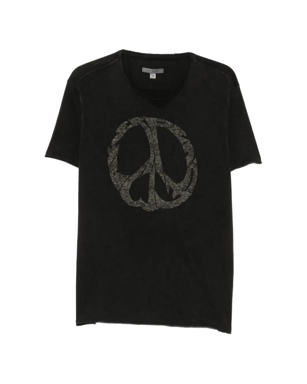 John Varvatos Black Peace-Sign-Print Raw-Edge T-Shirt for men