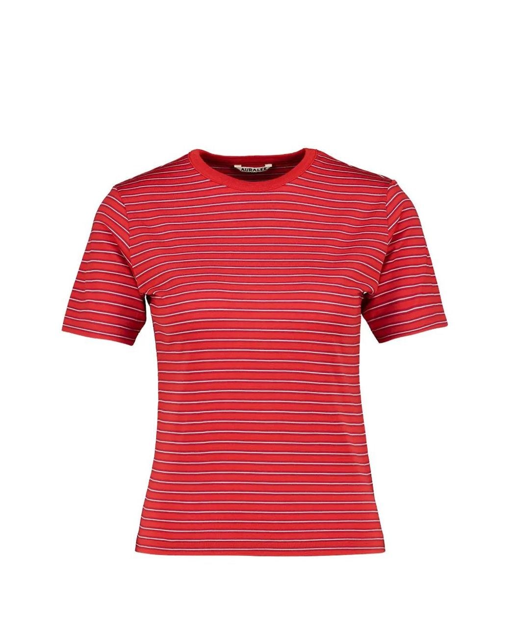 Auralee Red Striped Wool T-Shirt