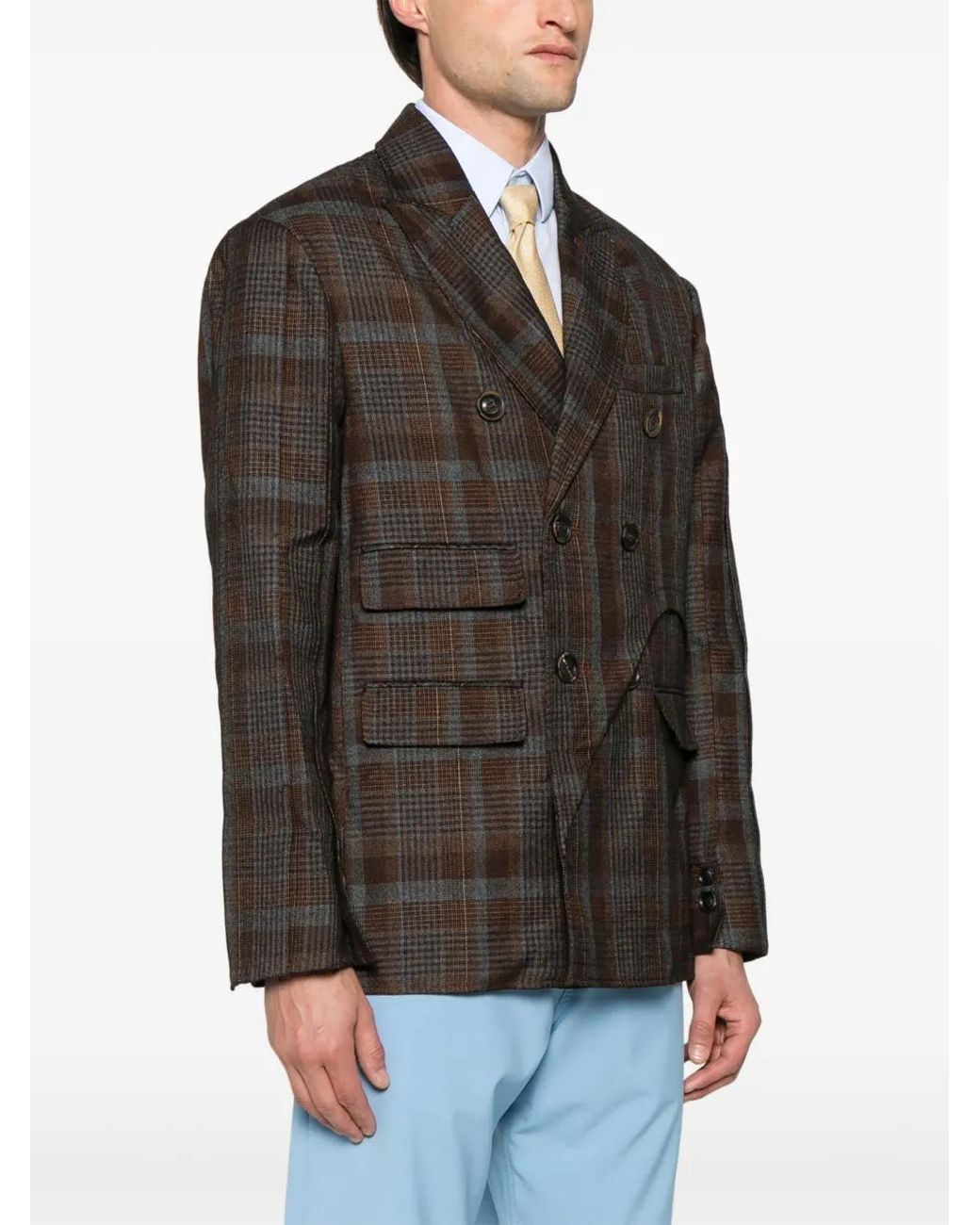 ANDERSSON BELL Brown Soe-Check Double-Breasted Blazer for men