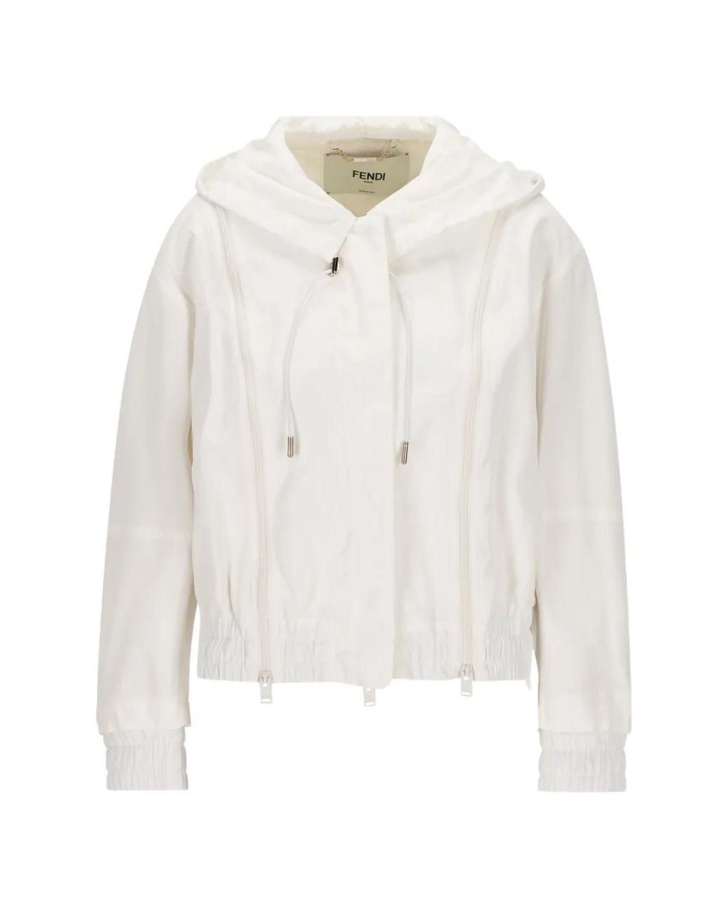 Fendi White Hooded Zip-Details Jacket