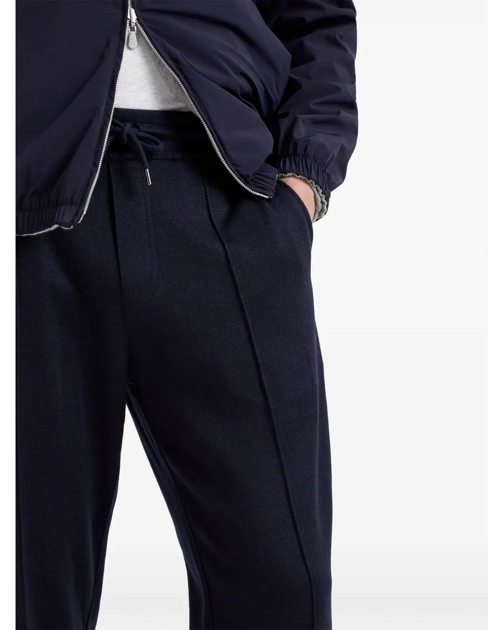 Brunello Cucinelli Blue Cashmere And Silk French Terry Trousers With Crête Detail for men