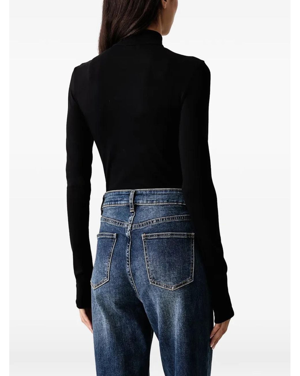 La Mania Black Aneli Logo-Print Half-Zip Bodysuit